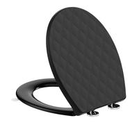 SREWOHS PRO Abattant WC Forme O en PP avec Poignée de Relevage Intégrée, Frein de Chute Double, Motif 3D Effet Cuir, Anti-UV Inaltérable, Quick Release, Fixation Top-Mount, Gabarit + Vidéo, Noir