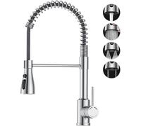 SREWOHS PRO Mitigeur de cuisine avec pulvérisateur extractible, robinet commercial à ressort haut arc, robinet d'évier en acier inoxydable, pivotant à 360°, levier unique, 4 modes de pulvérisation