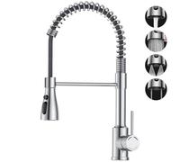 SREWOHS PRO Robinet Cuisine, Spring Mitigeur Cuisine avec Douchette, Bec pivotant à 360°, 4 Modes de Pulvérisation, Arc Élevé, Acier Inoxydable Commerciale Robinet pour éviers de Cuisine à 1 trou