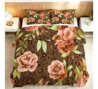 Srigzcaly Couette 200x200 Rose Brun Rose Guépard Imprimé Animal, 4 Saisons Couette 1/2 Personnes Réversible sans Housse - Douce et Confortable Couverture Quilting Botanique Floral pour Femmes