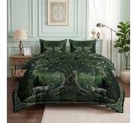 Srigzcaly Couette Imprimée 4 Saisons 220x240cm Forêt Arbre Vie Cerf | Couette sans Housse Lavable pour lit 2 Personnes - Douce Respirante Mythologie Nordique Couverture Quilting
