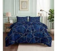 Srigzcaly Couette Imprimée Moderne Luxe 240x260cm 4 Saisons | Bloc Couleur Bleu Marbre Abstrait Couette avec 2 Taies d'oreiller, Couverture Respirante Super Douce pour lit 2 Personnes