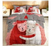Srigzcaly Couette sans Housse 200x220 cm Cartoon Animaux, Couette Mouton Rouge Rose Réversible pour Filles Couples Enfants, Parure de Lit 2 Personnes 4 Saisons Douce et Respirante