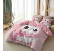 Srigzcaly Housse de Couette 140 x 200 cm Chat Blanc Mignon de Dessin Animé Parure de Lit Rose pour Garçons Adulte en Microfibre Réversible 1 Personne + 2 Taies d'oreiller 65 x 65 cm