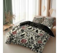 Srigzcaly Housse de Couette 200 x 200 cm avec 2 Taies d'oreiller - Motif Gothique de William Morris Réversible Parure de lit Adulte - 100% Microfibre Parure Couette 2 Personnes, Marron et Noir