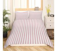 Srigzcaly Housse de Couette à Rayures Roses 200x200 cm pour 2 Personnes, Microfibre Parure de Lit Adulte - 3 Pièces avec Fermeture Éclair et 2 Taies d'oreiller 65x65 cm