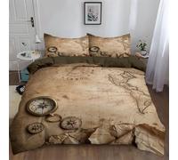 Srigzcaly Housse de Couette Brun 240x220 cm, Parure de Lit Enfant Adulte Tapis du Monde Vintage, Ensemble 3 Pièces Microfibre Douce avec Fermeture Éclair et 2 Taies d’Oreiller 65x65 cm