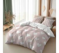Srigzcaly Parure de Lit 140x200 cm Adulte Garçon Fille, Housse de Couette Microfibre avec Fermeture Éclair, Imprimé Cœur Blanc, 3 Pièces avec 2 Taies d'oreiller 65x65 cm, Blanc