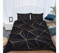 Srigzcaly Parure de Lit 200x200cm 3 Pièces Housse de Couette Dessin Géométrique en Or Noir et 2 Taies d'oreiller 65x65cm Confortable Doux pour 2 Personnes Enfant Ado et Adulte
