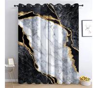 Srigzcaly Rideaux Occultant Marbre Blanc Or Noir 3D Impression Isolant Thermique Isolant phonique 90% Rideaux Occultant à Oeillets Douceur Chambre Garçon Fille 2 Panneaux 75 x 166 cm(LxH)