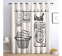 Srigzcaly Rideaux Occultants Thermiques Isolants Anti-Froid à Œillets Polyester Thème Buanderie pour Chambre Salon Chambre d'enfant Décoration Beige 2 Panneaux 75 x 166 cm (LxH)