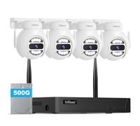 SriHome PTZ Kit Caméra de Surveillance WiFi, 8CH 16TB HDD NVR avec 4X5MP PTZ Caméra Et 500G de Disque Dur, Détection Mouvement,Audio 2 Voies,Alarme Son Lumieuse