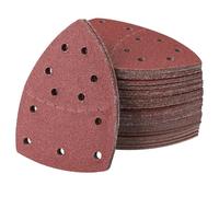 Sruhrak 50 pièces Abrasif pour Ponceuse 152 x 105 mm Feuille abrasive triangulaire, 11 trous avec crochets et boucles Grain 40 80 120 180 220 400 à Abrasif pour Ponceuse électrique Bois Métal