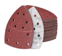 Sruhrak 55 pièces Abrasif pour Ponceuse 152 x 105 mm Feuille abrasive triangulaire, 11 trous avec crochets et boucles Grain 60 à Abrasif pour Ponceuse électrique Bois Métal Plastique