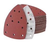 Sruhrak 60 pièces Abrasif pour Ponceuse 152 x 105 mm Feuille abrasive triangulaire, 11 trous avec crochets et boucles Grain 220 à Abrasif pour Ponceuse électrique Bois Métal Plastique