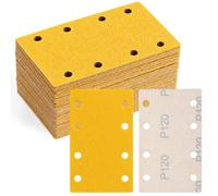 SRunDe 60 Pièces Papier a Poncer 80x133MM 8 Trous Grains 120 | P120 Papier Abrasif 80x133mm pour Ponceuse Rectangulaire Vibrante Polir et Enlever La Rouille