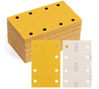 SRunDe 60 Pièces Papier a Poncer 80x133MM 8 Trous Grains 60 | P60 Papier Abrasif 80x133mm pour Ponceuse Rectangulaire Vibrante Polir et Enlever La Rouille