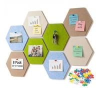 SRunDe 8 Pièces Tableau d'affichage Autocollant Feutre Hexagone 25x21CM | avec 50 Punaises Tableau Mural Feutre Panneau Affichage Mural Plaque Liege Autocollante pour Suspension de Photos Décoration