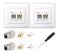 SRunDe Lot de 2 Prises Murales Encastrées Réseau CAT6A 500MHz + TV SAT | 2 Modules RJ45 CAT6A + 2 Prises F, Prise Réseau STP Blindée 10 Gbps Double Port
