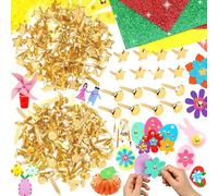 Srup 200 Pièces Mini Brads Fermetures en papier, Étoile Pointe Clous en Métal Rivets, Or Métal Attaches Broches Fendues, Attaches Parisiennes à Tête Métal Ronde (Tête ronde, étoile à cinq branches)