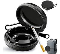 Srup Cendrier de Poche Anti Odeurs Noir, Cendrier Portable En Fibre De Carbone, Portable avec porte clés, Mini Cendrier Inox avec Couvercle, Grande capacité, adapté à une utilisation en extérieur