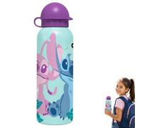 SRV Hub Disney Stitch Bouteille en aluminium pour enfants - 500 ml - Bouteille d'eau étanche avec paille et bouchon à rabat - Bouteille en métal sans BPA réutilisable pour l'école, les voyages, le