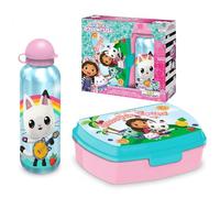 SRV Hub Gabbys Dollhouse Set de boîte à lunch et gourde en aluminium pour enfants - Boîte à lunch en plastique sans BPA & Gourde de sport anti-fuite de 500 ml - Légère, cadeaux de Noël, boîte à lunch