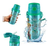 SRV Hub La Reine des Neiges II Bouteille d'eau en aluminium de 600 ml avec sangle de suspension, bouteille d'eau de sport anti-fuite pour enfants, bouteille d'eau à ouverture automatique pour les