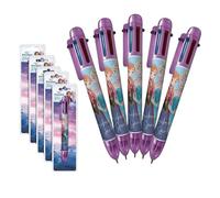 SRV Hub La Reine des Neiges Lot de 5 stylos à bille rétractables multicolores 6 en 1, pointe fine de 0,5 mm, pour écrire, notes, arts, travaux manuels et cadeaux 3 ans et plus