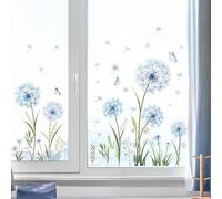 Srvauyea Bleu Pissenlits Fenêtre Stickers, Fleurs de Pissenlit Plantes Stickers Muraux, Pissenlit Bleu Autocollants Muraux, Pissenlit Papillon Plante Autocollants pour Denêtres Murs et Portes