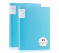 Srvnpioy 2 Pièces Porte-Vues A3 20 Pochettes 40 vues, Livre D'affichage, Présentation Affichage du Livre A3 Protège-Documents, en Polypropylène,Bleu