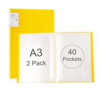 Srvnpioy 2 Pièces Porte-Vues A3 40 Pochettes 80 vues, Livre D'affichage, Présentation Affichage du Livre A3 Protège-Documents, en Polypropylène,Jaune
