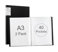 Srvnpioy 2 Pièces Porte-Vues A3 40 Pochettes 80 vues, Livre D'affichage, Présentation Affichage du Livre A3 Protège-Documents, en Polypropylène,Noir