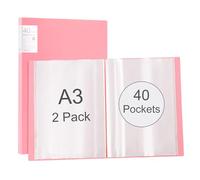Srvnpioy 2 Pièces Porte-Vues A3 40 Pochettes 80 vues, Livre D'affichage, Présentation Affichage du Livre A3 Protège-Documents, en Polypropylène,Rose
