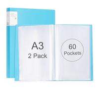 Srvnpioy 2 Pièces Porte-Vues A3 60 Pochettes 120 vues, Livre D'affichage, Présentation Affichage du Livre A3 Protège-Documents, en Polypropylène,Bleu