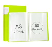 Srvnpioy 2 Pièces Porte-Vues A3 60 Pochettes 120 vues, Livre D'affichage, Présentation Affichage du Livre A3 Protège-Documents, en Polypropylène,Vert