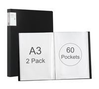 Srvnpioy 2 Pièces Porte-Vues A3 60 Pochettes 120 vues, Livre D'affichage, Présentation Affichage du Livre A3 Protège-Documents, en Polypropylène,Noir