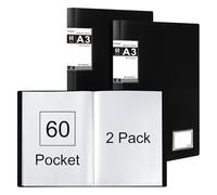 Srvnpioy Lot de 2 Porte-Documents Présentation A3, 60 Pochettes, PP, Noir | Porte-Vues A3 Classeur de Présentation 120 Vues, Affichage du Livre pour Portfolios, Dessin et Peinture