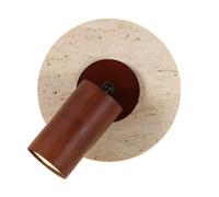 SSBHDM Applique murale LED à angle réglable, lampe murale ronde minimaliste en travertin jaune, applique murale en bois de style Wabi Sabi, luminaires muraux pour restaurant, salon ou balcon
