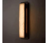 SSBHDM Applique murale rectangulaire de 50 cm en albâtre naturel, style industriel nordique, source lumineuse LED, structure en métal noir, idéale pour couloir, salon ou balcon.