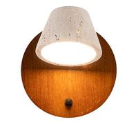 SSBHDM Applique murale ronde minimaliste en bois, source de lumière LED, applique murale en travertin jaune, applique murale de style nordique à angle réglable, luminaires muraux pour restaurant, salo