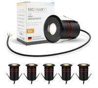 SSC-LUXon 6 pièces JAVO Spots encastrés de sol LED Extérieur 230V Projecteur de sol blanc chaud - Lampe de sol petite praticable IP67 noir Ø 47mm