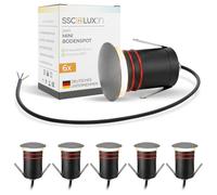 SSC-LUXon 6x JAVO Mini Jardin Encastrement LED 230V Spots indirects non éblouissants - Lampes de sol inoxydables IP67 résistantes au piétinement et aux intempéries