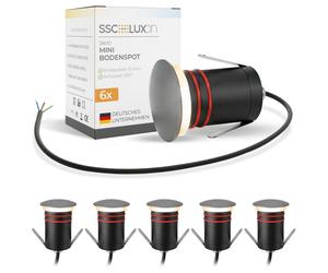 SSC-LUXon 6x JAVO Mini Jardin Encastrement LED 230V Spots indirects non éblouissants - Lampes de sol inoxydables IP67 résistantes au piétinement et aux intempéries