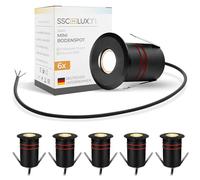 SSC-LUXon 6 pièces JAVO Spots encastrés de sol LED Extérieur 230V Projecteur de sol blanc chaud - Lampe de sol petite praticable IP67 noir Ø 47mm