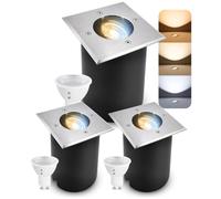 SSC-LUXon JUAVI Lot de 3 spots encastrables au sol orientables IP67 - LED GU10 3 W 3 couleurs de lumière réglables 3 CCT Spot de sol carré praticable 230 V