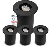 SSC-LUXon, lot de 4 luminaires encastrés au sol JUAVI pour l'extérieur, IP67 - Spots encastrés au sol, noir mat, ronds, 230 V, résistants au passage de véhicules, pour 1 ampoule GU10 (vendue séparémen