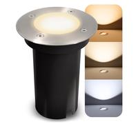 SSC-LUXon KALPA Spot encastrable au sol rond argenté avec ampoule GU10 3 W blanc chaud 230 V IP67 résistant aux intempéries, praticable et inoxydable