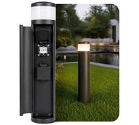 SSC-LUXon PALISO borne lumineuse extérieure avec 2 prises et lampe G9 IP44 | Silhouette élancée et lumière agréable, stable et facile à installer pour un coin lecture ou salon accueillant.
