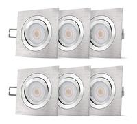 SSC-LUXon QF-2 Lot de 6 spots encastrables au plafond LED plats et carrés avec fourSTEP à intensité variable sans variateur - 4 W blanc neutre orientable